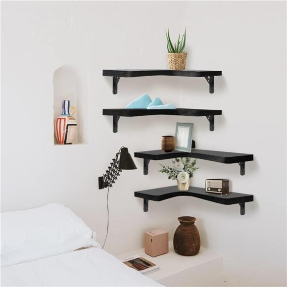 Corner Floating Shelves Wall Set of 4 Wood Corner Display Shelves(Black) - Picture 6 of 6